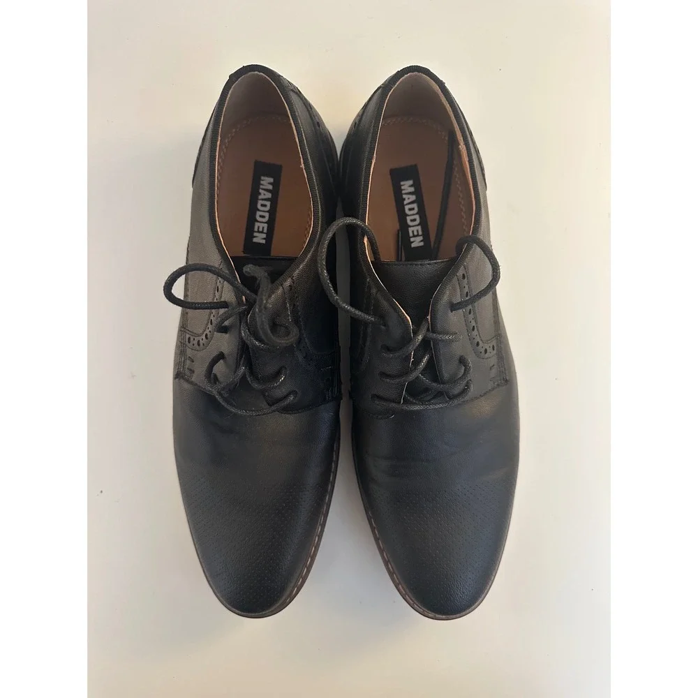Madden Men's Black Brogue Perforated Lace Up Derby Dress Shoes Size 9.5‎
